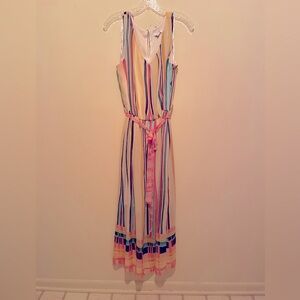 Nine West Sleeveless Vertical Striped Chiffon Lined Maxi Dress.  Size 16.